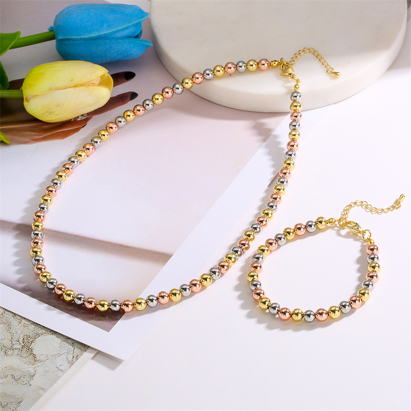 Artistic Round Copper Beaded Plating Gold Plated Bracelets Necklace display picture 8