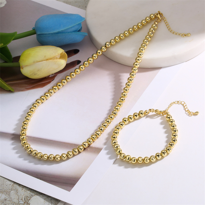 Artistic Round Copper Beaded Plating Gold Plated Bracelets Necklace display picture 5