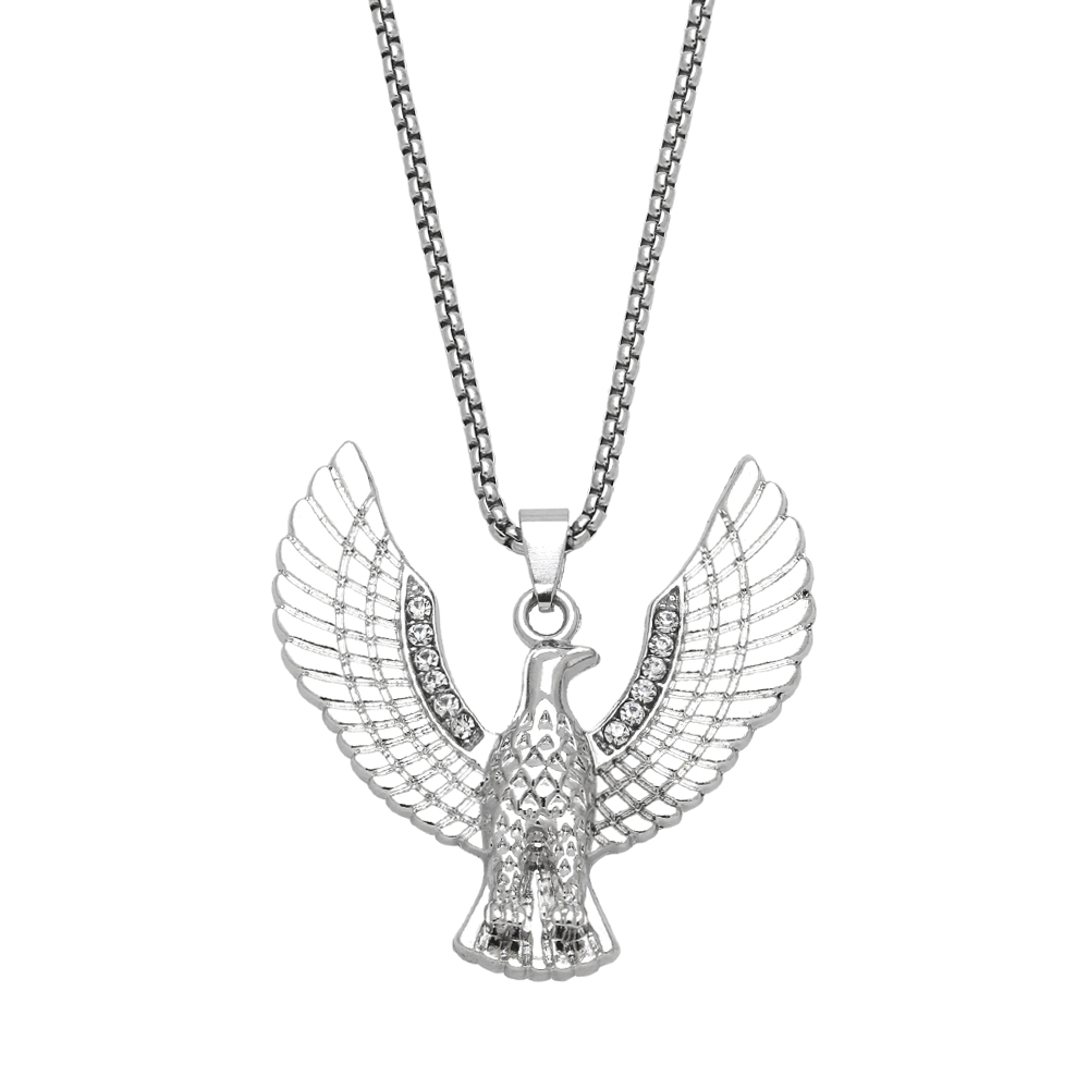 Hip-hop Cool Style Eagle Stainless Steel Alloy Plating Inlay Rhinestones Unisex Pendant Necklace Long Necklace display picture 4