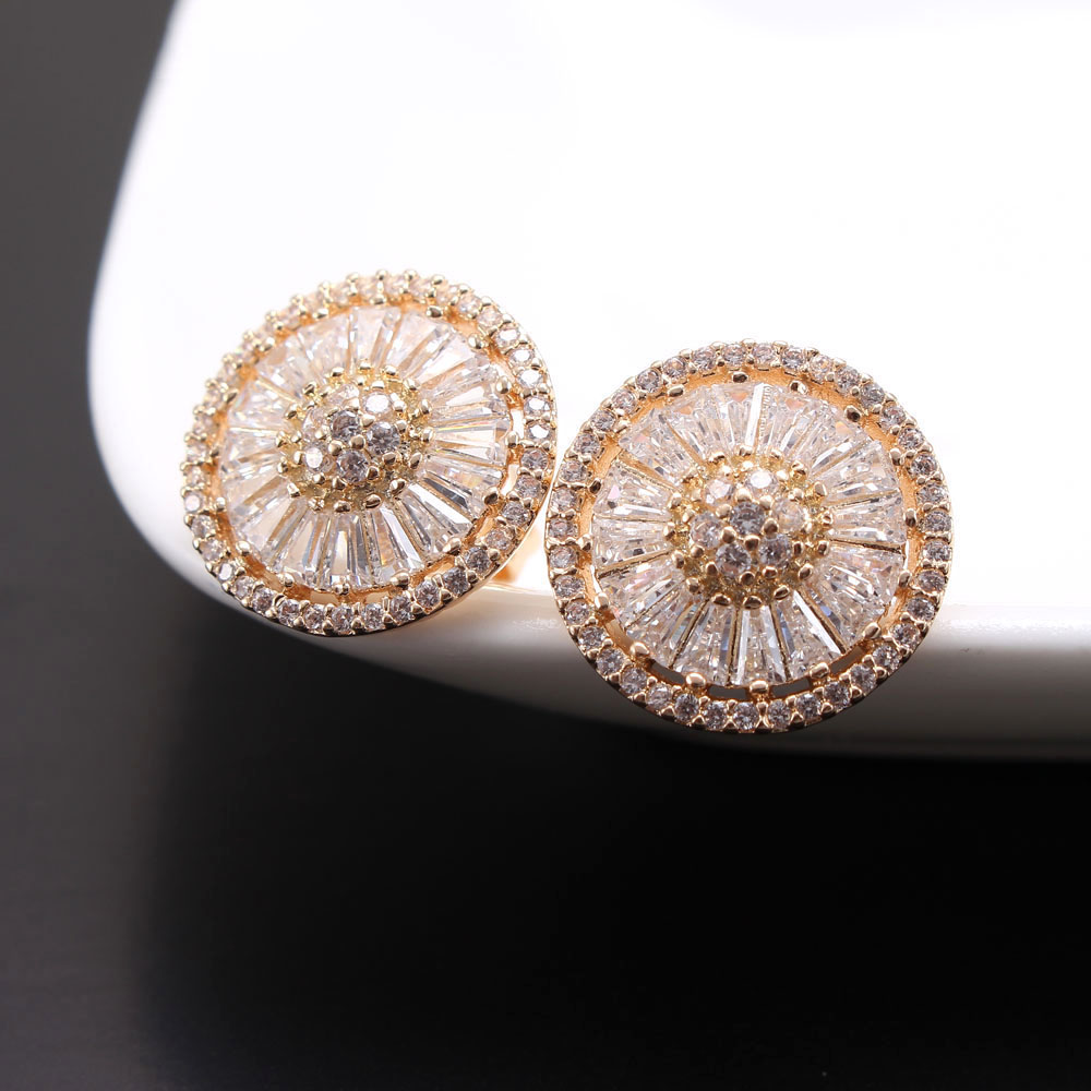 1 Pair Simple Style Round Inlay Copper Zircon Gold Plated Ear Studs display picture 2