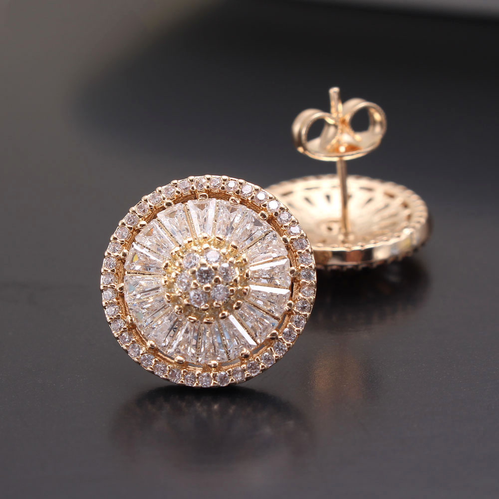 1 Pair Simple Style Round Inlay Copper Zircon Gold Plated Ear Studs display picture 3