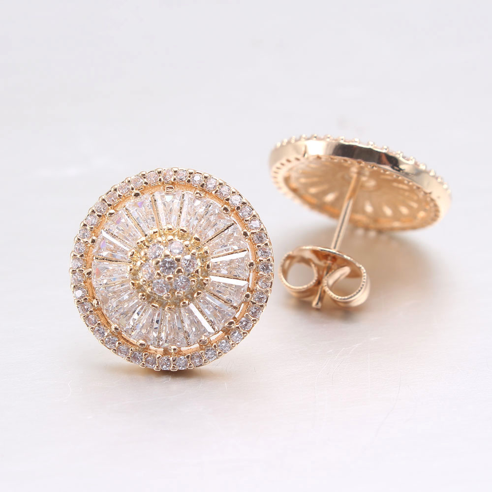 1 Pair Simple Style Round Inlay Copper Zircon Gold Plated Ear Studs display picture 5