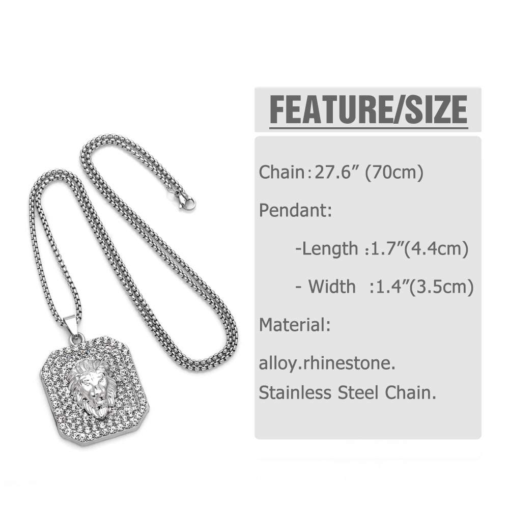Hip Hop Style Cool Animal Lion Acier Inoxydable Alliage Placage Incruster Strass Hommes Pendentif Sautoir display picture 1