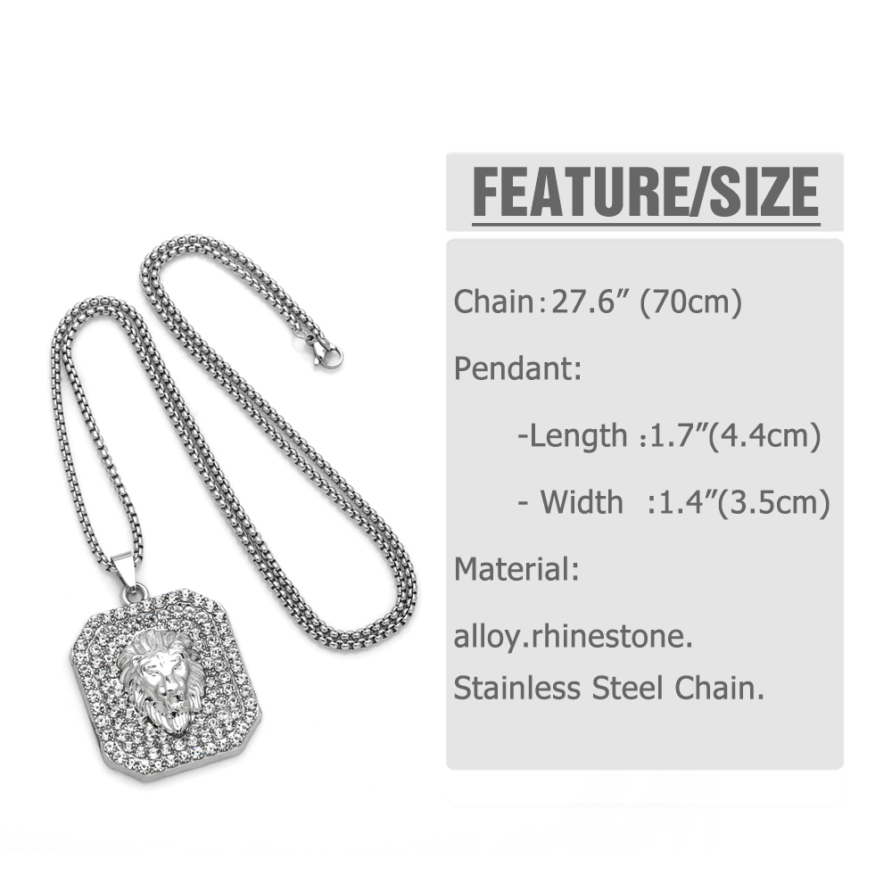 Hip-hop Cool Style Animal Lion Stainless Steel Alloy Plating Inlay Rhinestones Men's Pendant Necklace Long Necklace display picture 1