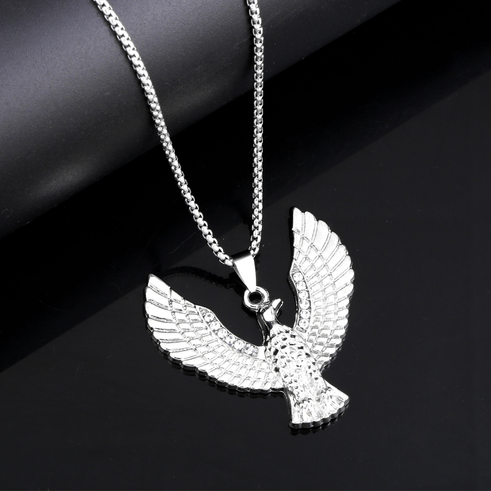 Hip-hop Cool Style Eagle Stainless Steel Alloy Plating Inlay Rhinestones Unisex Pendant Necklace Long Necklace display picture 3
