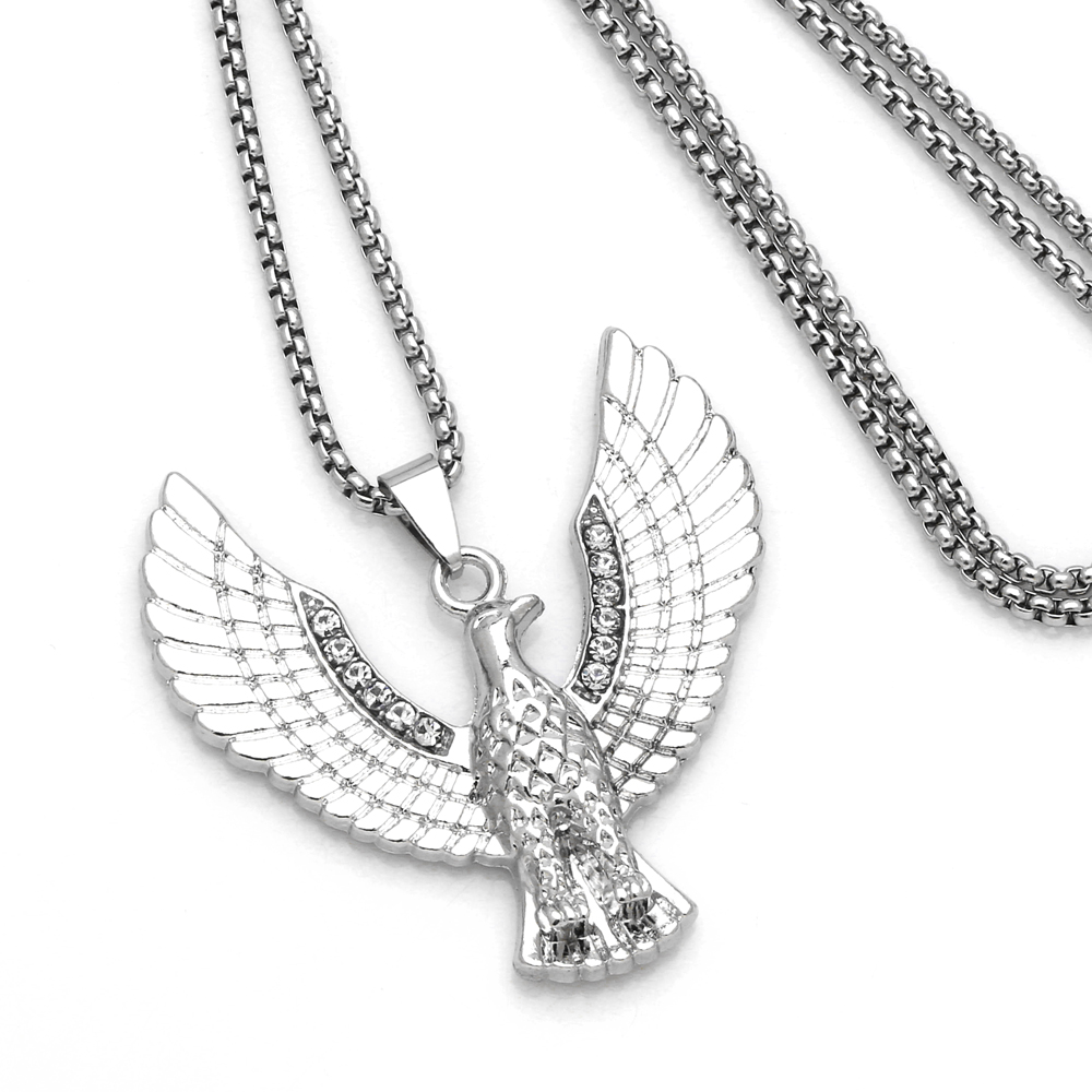 Hip-hop Cool Style Eagle Stainless Steel Alloy Plating Inlay Rhinestones Unisex Pendant Necklace Long Necklace display picture 6