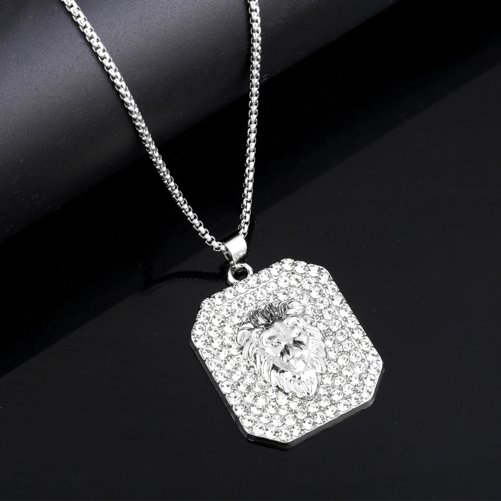 Hip Hop Style Cool Animal Lion Acier Inoxydable Alliage Placage Incruster Strass Hommes Pendentif Sautoir display picture 3