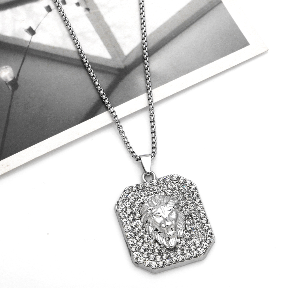 Hip Hop Style Cool Animal Lion Acier Inoxydable Alliage Placage Incruster Strass Hommes Pendentif Sautoir display picture 7
