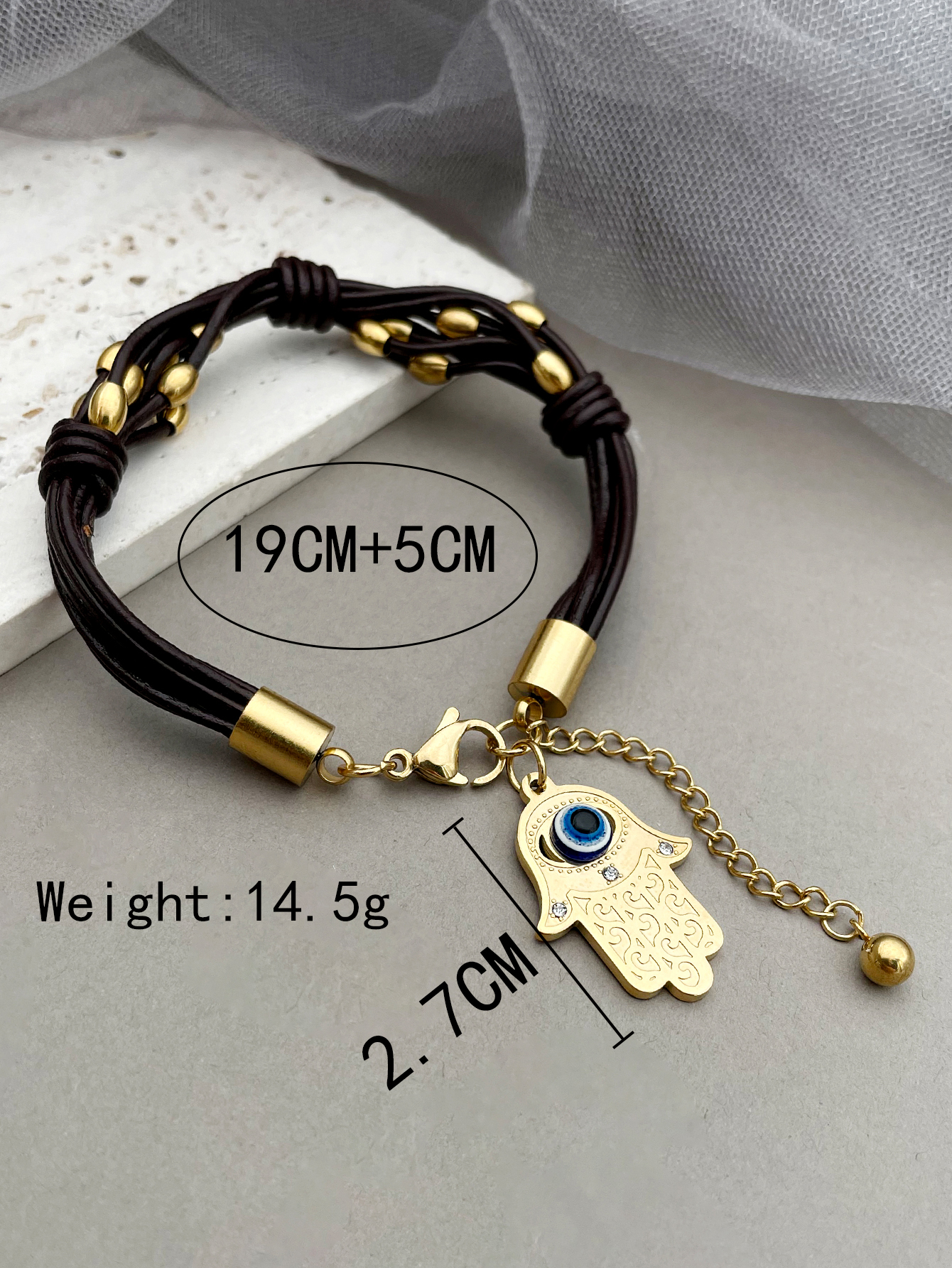 Retro Punk Palm Eye 304 Stainless Steel Gold Plated Zircon Bracelets In Bulk display picture 4