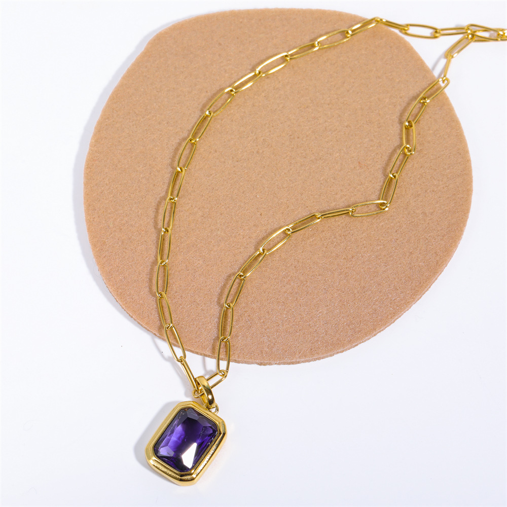 201 Stainless Steel 304 Stainless Steel Glass Gold Plated Elegant Vintage Style Plating Inlay Square Zircon Pendant Necklace Long Necklace display picture 5