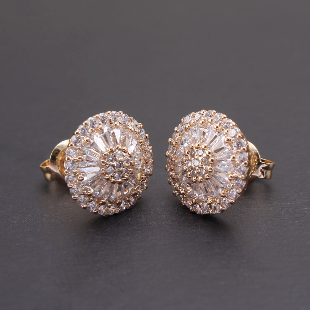 1 Pair Simple Style Round Inlay Copper Zircon Gold Plated Ear Studs display picture 7