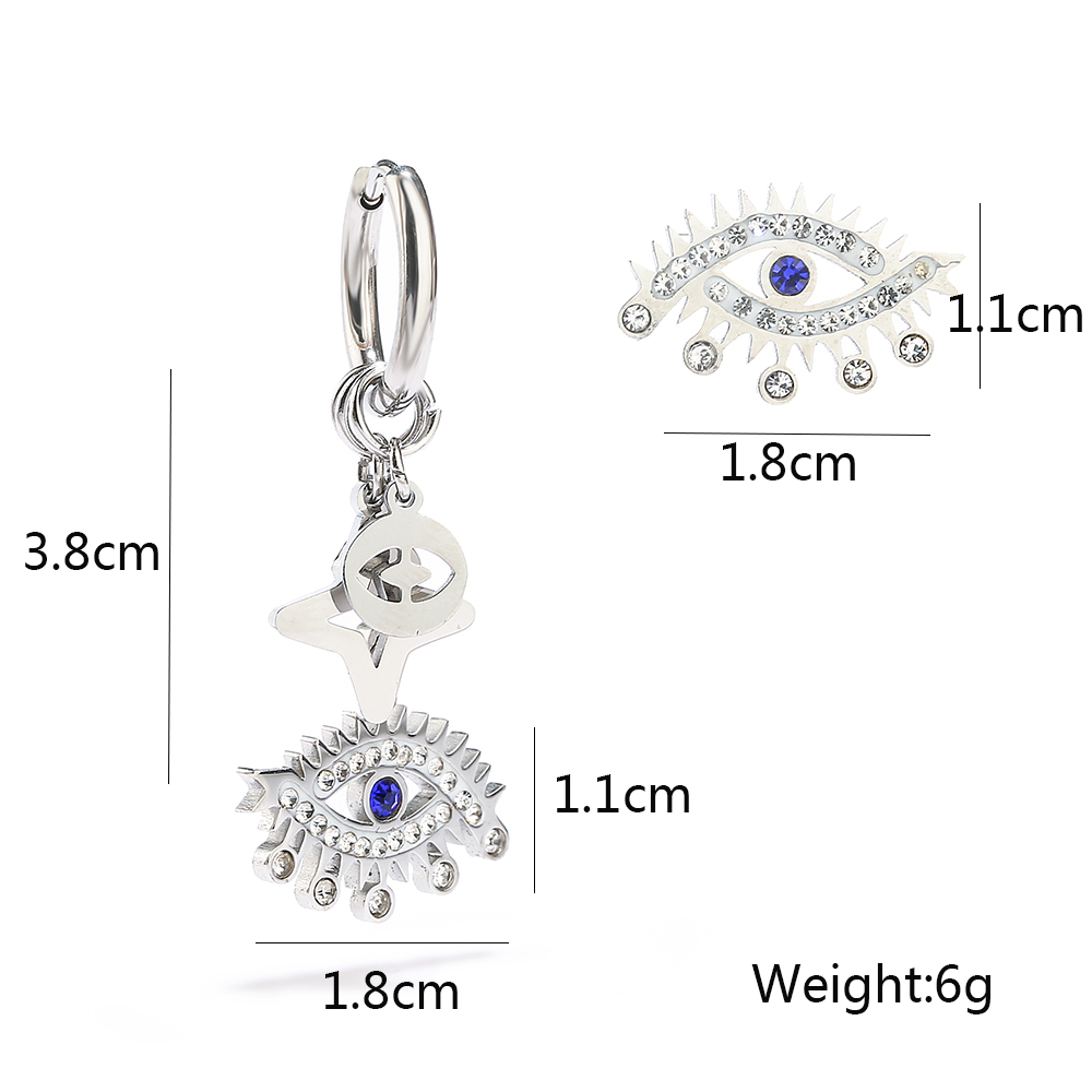 1 Pair Cool Style Devil's Eye Asymmetrical Plating Inlay Titanium Steel Zircon 18k Gold Plated Earrings display picture 1