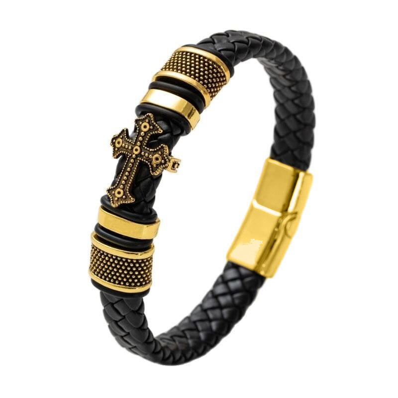 Hip-hop Cross Pu Leather Alloy Knitting Men's Wristband display picture 4