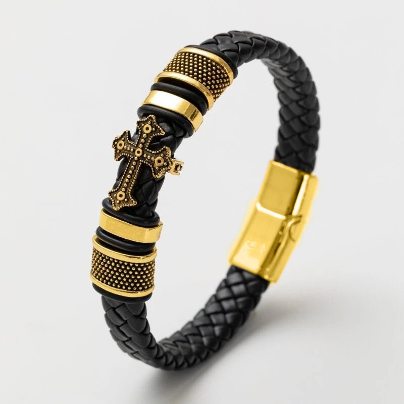 Hip-hop Cross Pu Leather Alloy Knitting Men's Wristband display picture 6