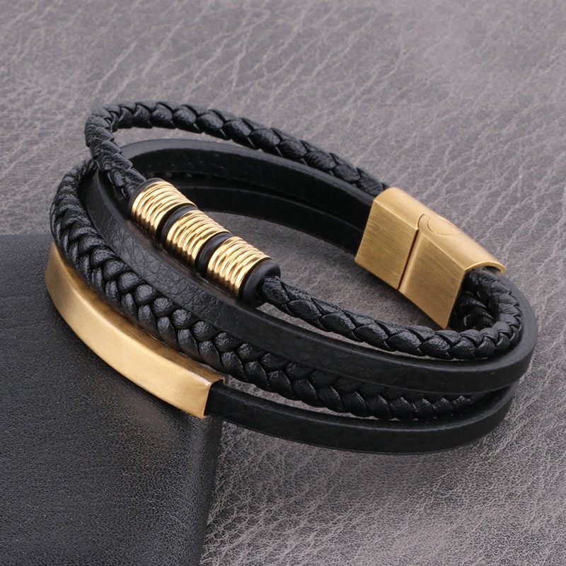 Hip-hop Geometric Pu Leather Alloy Knitting Men's Wristband display picture 8