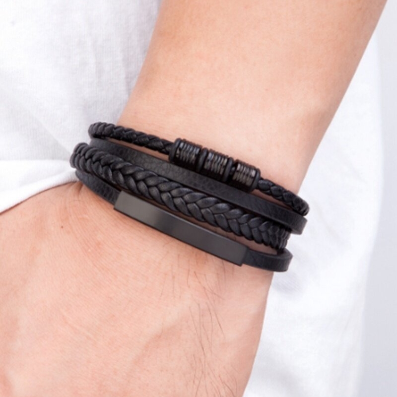 Hip-hop Geometric Pu Leather Alloy Knitting Men's Wristband display picture 3