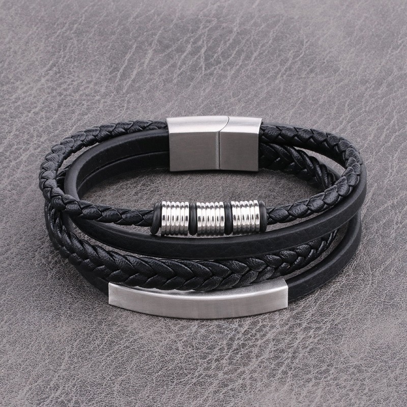 Hip-hop Geometric Pu Leather Alloy Knitting Men's Wristband display picture 6
