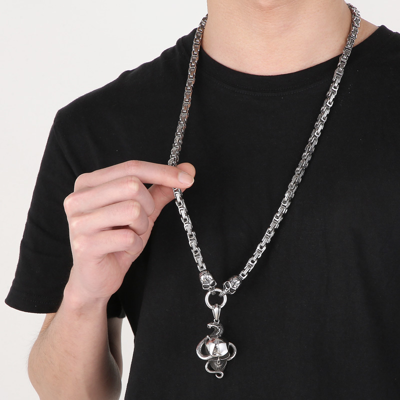 Hip-hop Punk Snake Skull Stainless Steel Titanium Steel Chain Men's Pendant Necklace Long Necklace display picture 3