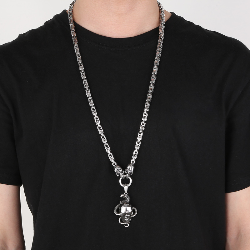 Hip-hop Punk Snake Skull Stainless Steel Titanium Steel Chain Men's Pendant Necklace Long Necklace display picture 2