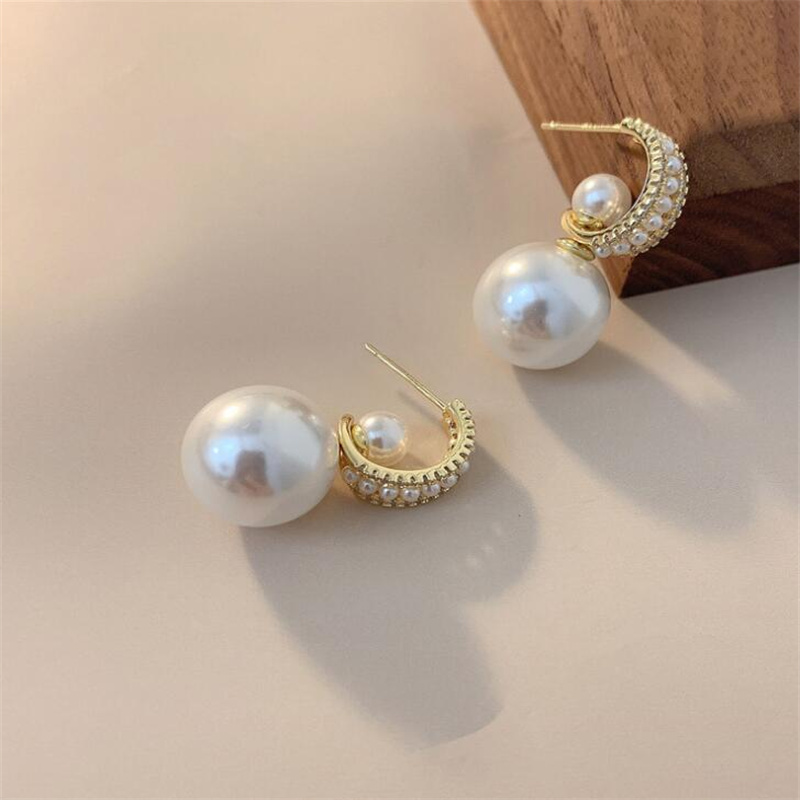 1 Pair Elegant C Shape Plating Inlay Alloy Rhinestones Pearl Gold Plated Ear Studs display picture 1