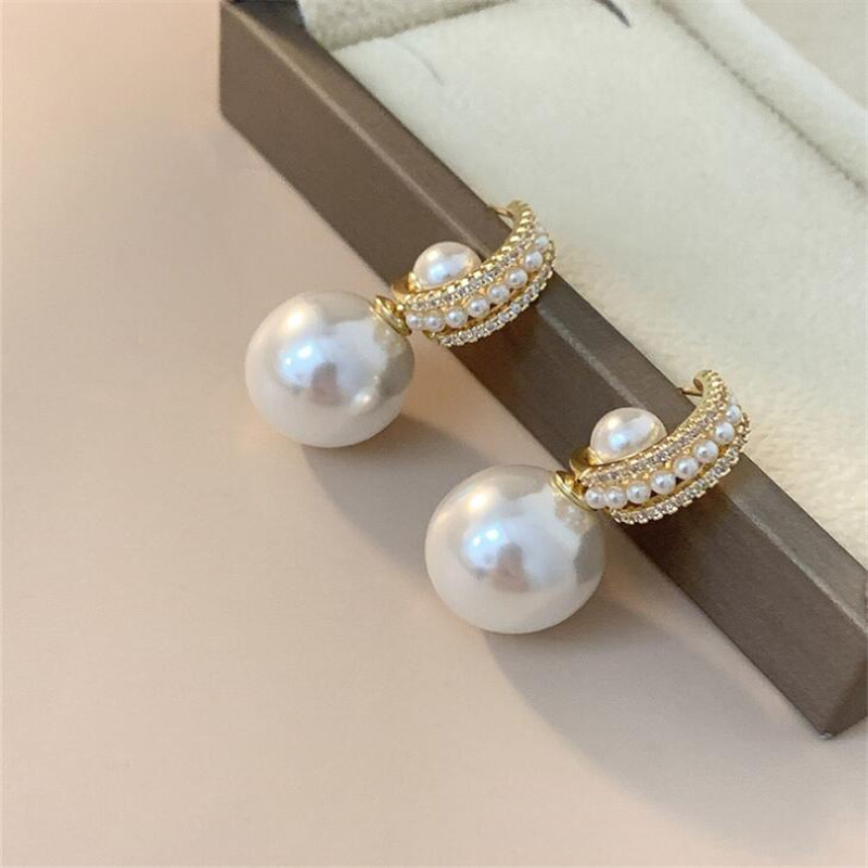 1 Pair Elegant C Shape Plating Inlay Alloy Rhinestones Pearl Gold Plated Ear Studs display picture 3