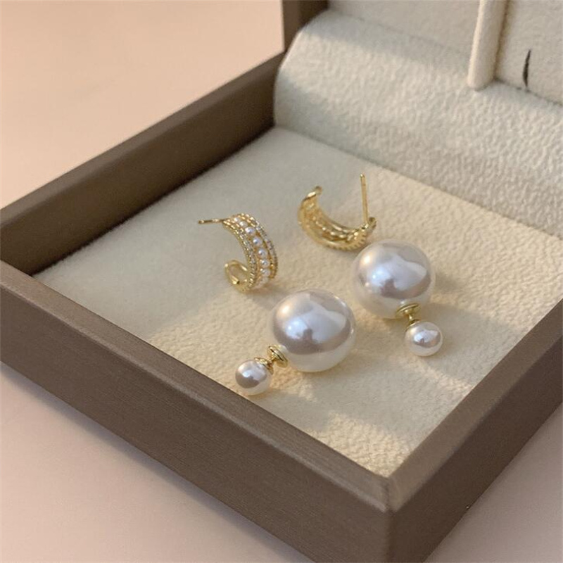 1 Pair Elegant C Shape Plating Inlay Alloy Rhinestones Pearl Gold Plated Ear Studs display picture 5