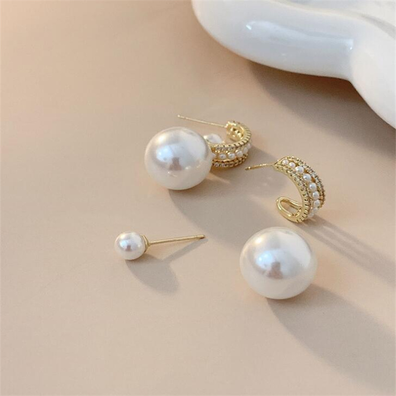 1 Pair Elegant C Shape Plating Inlay Alloy Rhinestones Pearl Gold Plated Ear Studs display picture 7