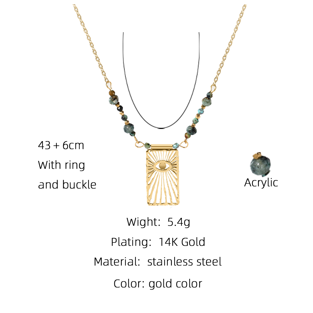 Casual Vintage Style Eye Rectangle Titanium Steel Beaded Plating Inlay Zircon 14k Gold Plated Pendant Necklace Long Necklace display picture 1