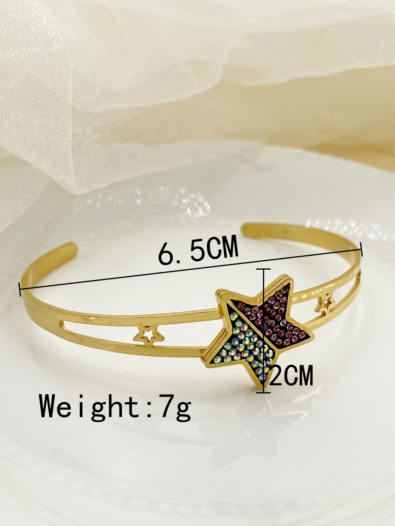Elegant Roman Style Star 304 Stainless Steel Gold Plated Rhinestones Cuff Bracelets In Bulk display picture 2