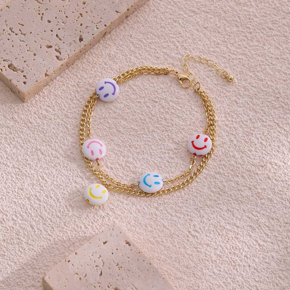Wholesale Jewelry Vacation Sweet Heart Shape Smiley Face Alloy Resin Anklet display picture 1