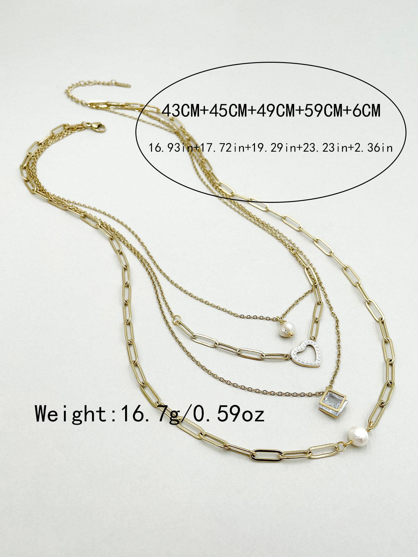 304 Stainless Steel 14K Gold Plated Elegant Artistic Layered Plating Inlay Heart Shape Rhombus Pearl Zircon Layered Necklaces display picture 3