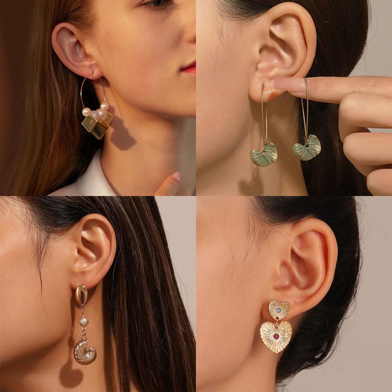 Vintage Style Geometric Alloy Metal Brass Plating Inlay Artificial Pearls Turquoise Zircon 18k Gold Plated Gold Plated Silver Plated Women's Drop Earrings display picture 3