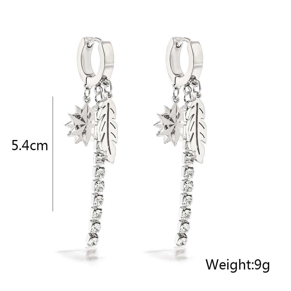 1 Pair Artistic Feather Plating Inlay Titanium Steel Zircon 18k Gold Plated Drop Earrings display picture 1