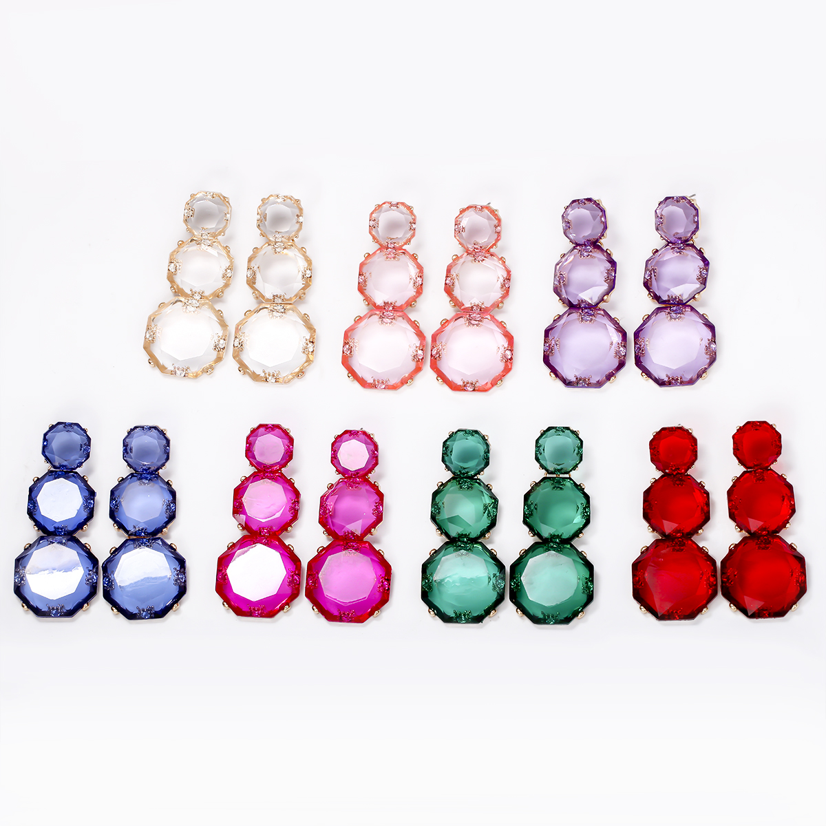 1 Pair Exaggerated Geometric Inlay Alloy Resin Drop Earrings display picture 1