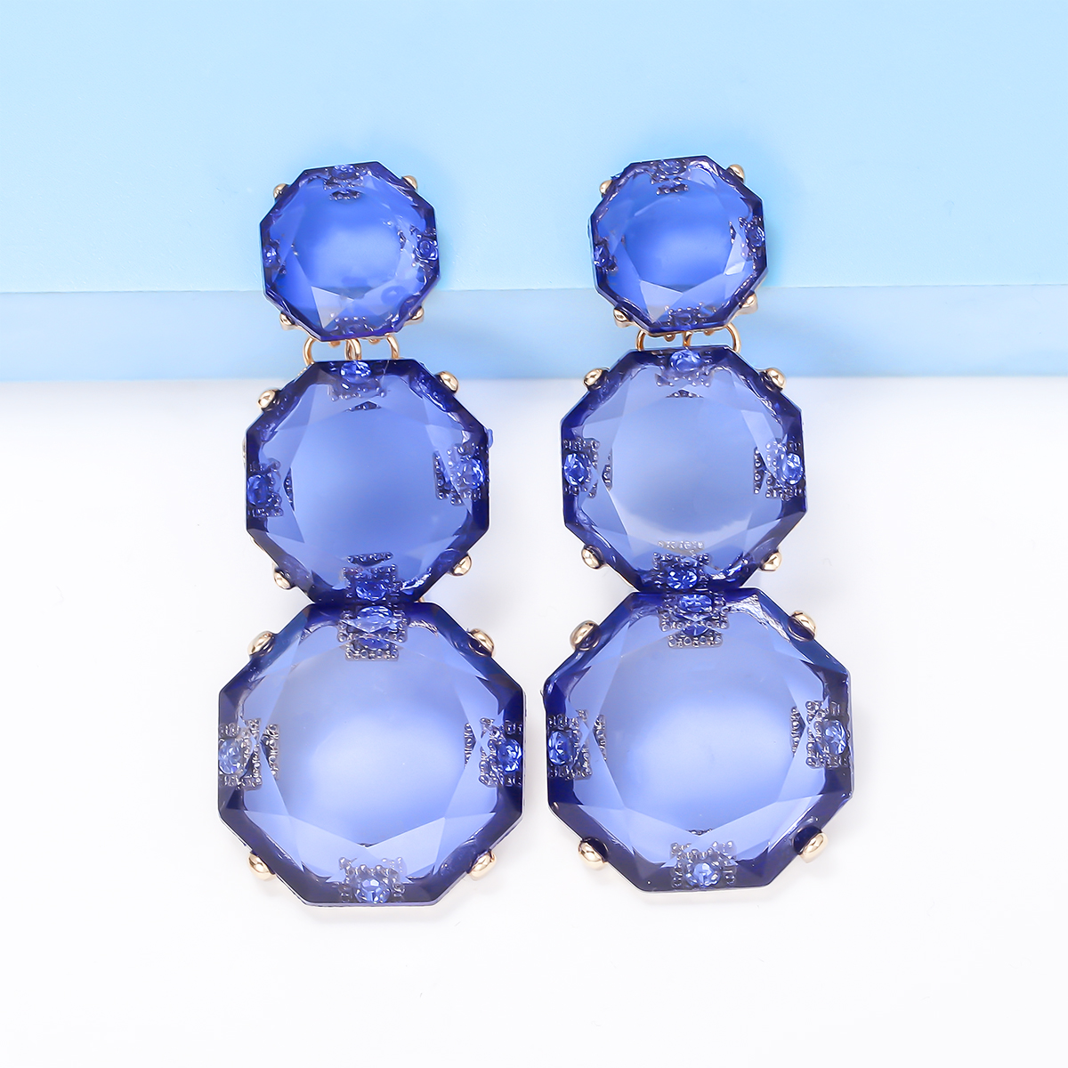 1 Pair Exaggerated Geometric Inlay Alloy Resin Drop Earrings display picture 9