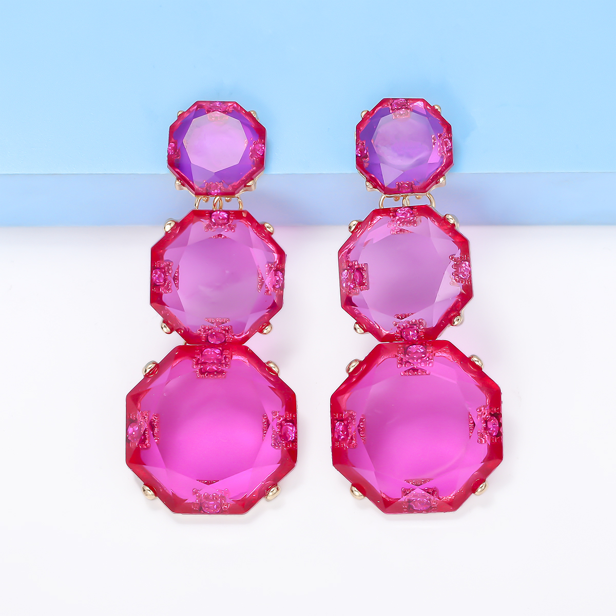 1 Pair Exaggerated Geometric Inlay Alloy Resin Drop Earrings display picture 20