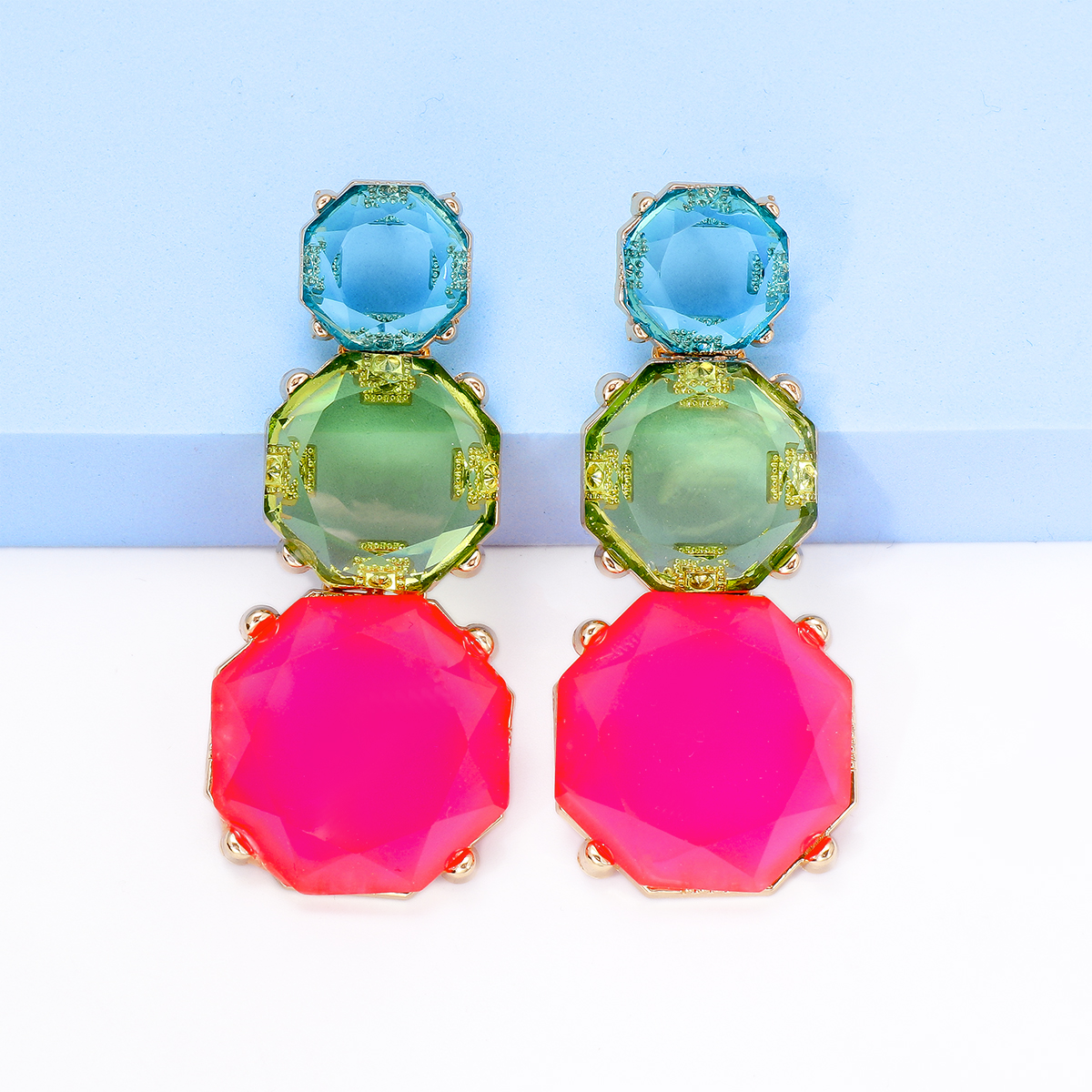 1 Pair Exaggerated Geometric Inlay Alloy Resin Drop Earrings display picture 29