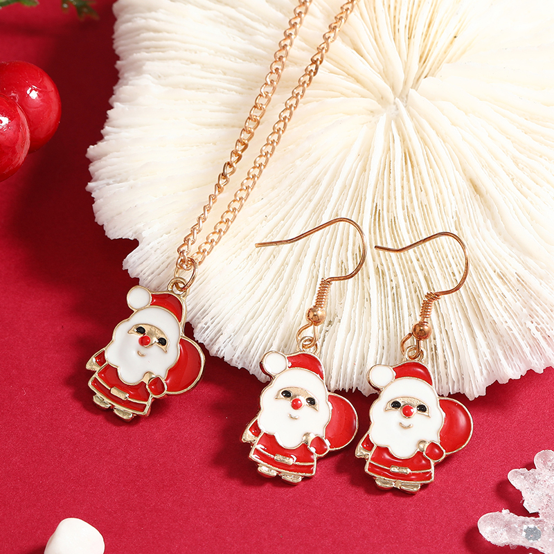 Cartoon Style Santa Claus Alloy Enamel Christmas Women's Earrings Necklace display picture 2