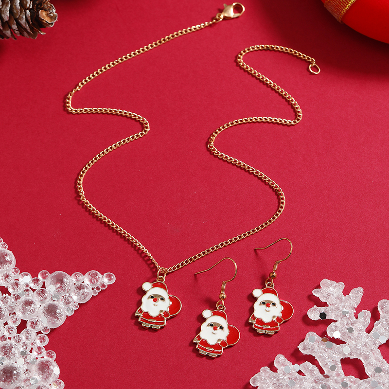 Cartoon Style Santa Claus Alloy Enamel Christmas Women's Earrings Necklace display picture 3