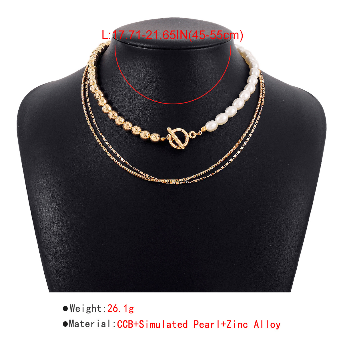 Elegant Geometric Ccb Imitation Pearl Alloy Toggle Beaded Plating Women's Layered Necklaces display picture 9