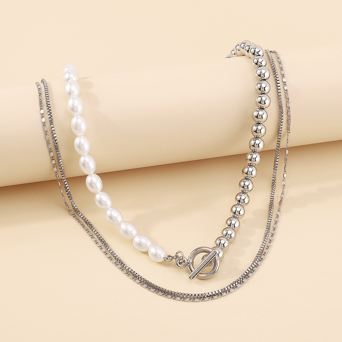 Elegant Geometric Ccb Imitation Pearl Alloy Toggle Beaded Plating Women's Layered Necklaces display picture 14