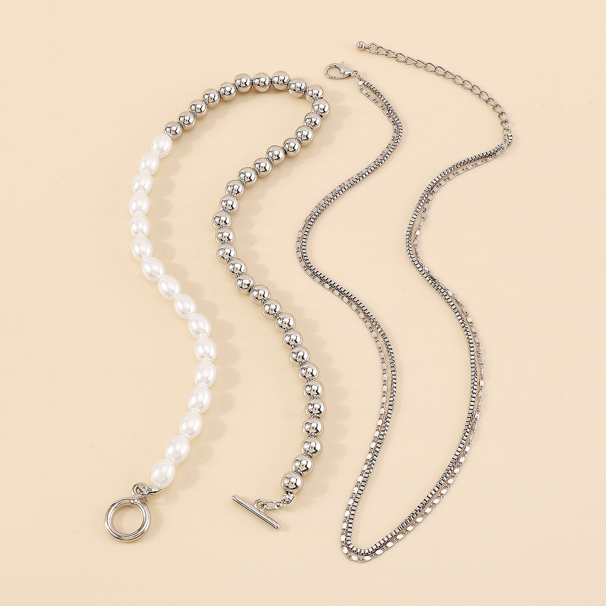 Elegant Geometric Ccb Imitation Pearl Alloy Toggle Beaded Plating Women's Layered Necklaces display picture 16