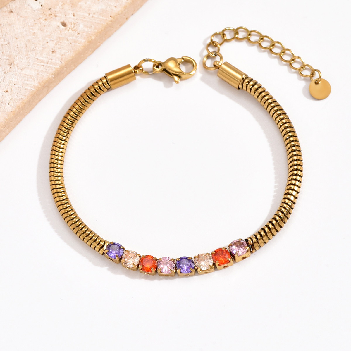 Elegant Round 304 Stainless Steel 14K Gold Plated Zircon Bracelets In Bulk display picture 2