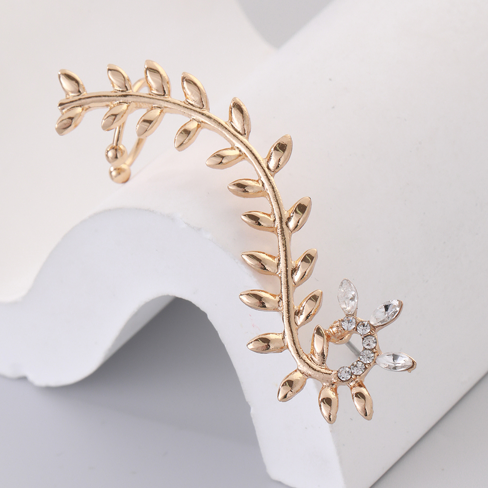 Glam Cute Leaves Alloy Inlay Rhinestones Women's Ear Clips display picture 3