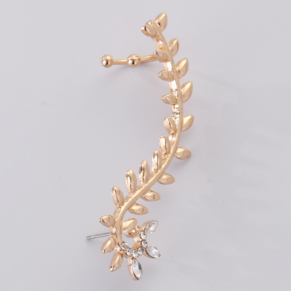 Glam Cute Leaves Alloy Inlay Rhinestones Women's Ear Clips display picture 4