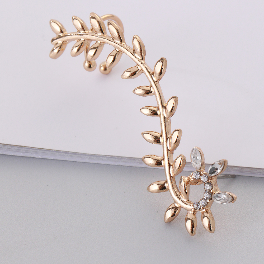 Glam Cute Leaves Alloy Inlay Rhinestones Women's Ear Clips display picture 6
