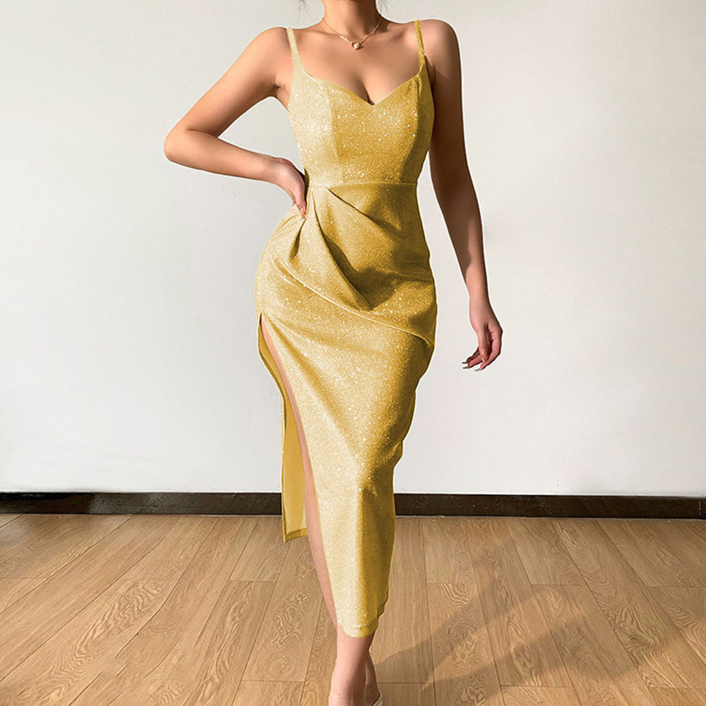 Women's Sheath Dress Strap Dress Slit Dress Basic Sexy Collarless Slit Ruched Sleeveless Solid Color Midi Dress Daily Party Date display picture 5