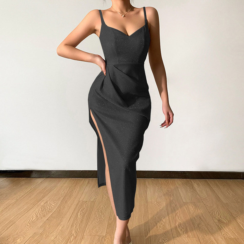 Women's Sheath Dress Strap Dress Slit Dress Basic Sexy Collarless Slit Ruched Sleeveless Solid Color Midi Dress Daily Party Date display picture 6