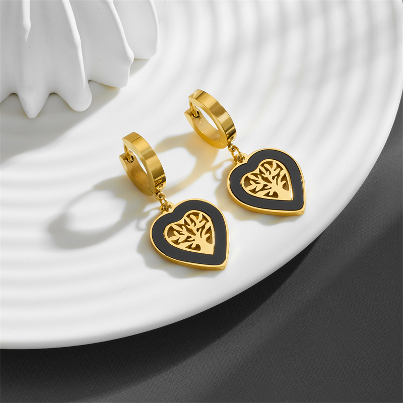 1 Pair Cute Sweet Tree Heart Shape Plating Hollow Out Titanium Steel Acrylic 18K Gold Plated Drop Earrings display picture 2