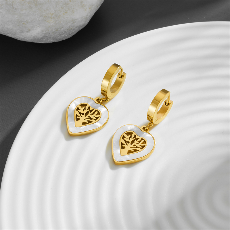 1 Pair Cute Sweet Tree Heart Shape Plating Hollow Out Titanium Steel Acrylic 18K Gold Plated Drop Earrings display picture 3